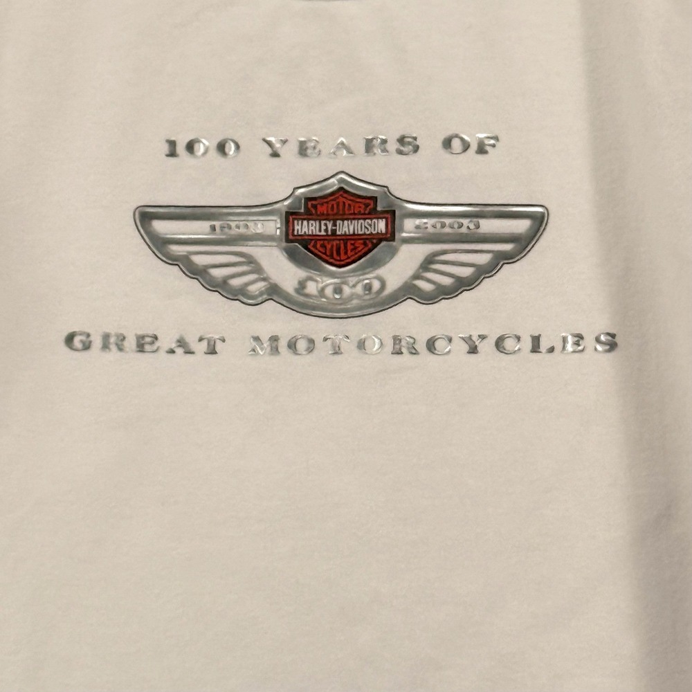 Vintage 2003 Harley Davidson 100th Anniversary Womens T Shirt Large White USA